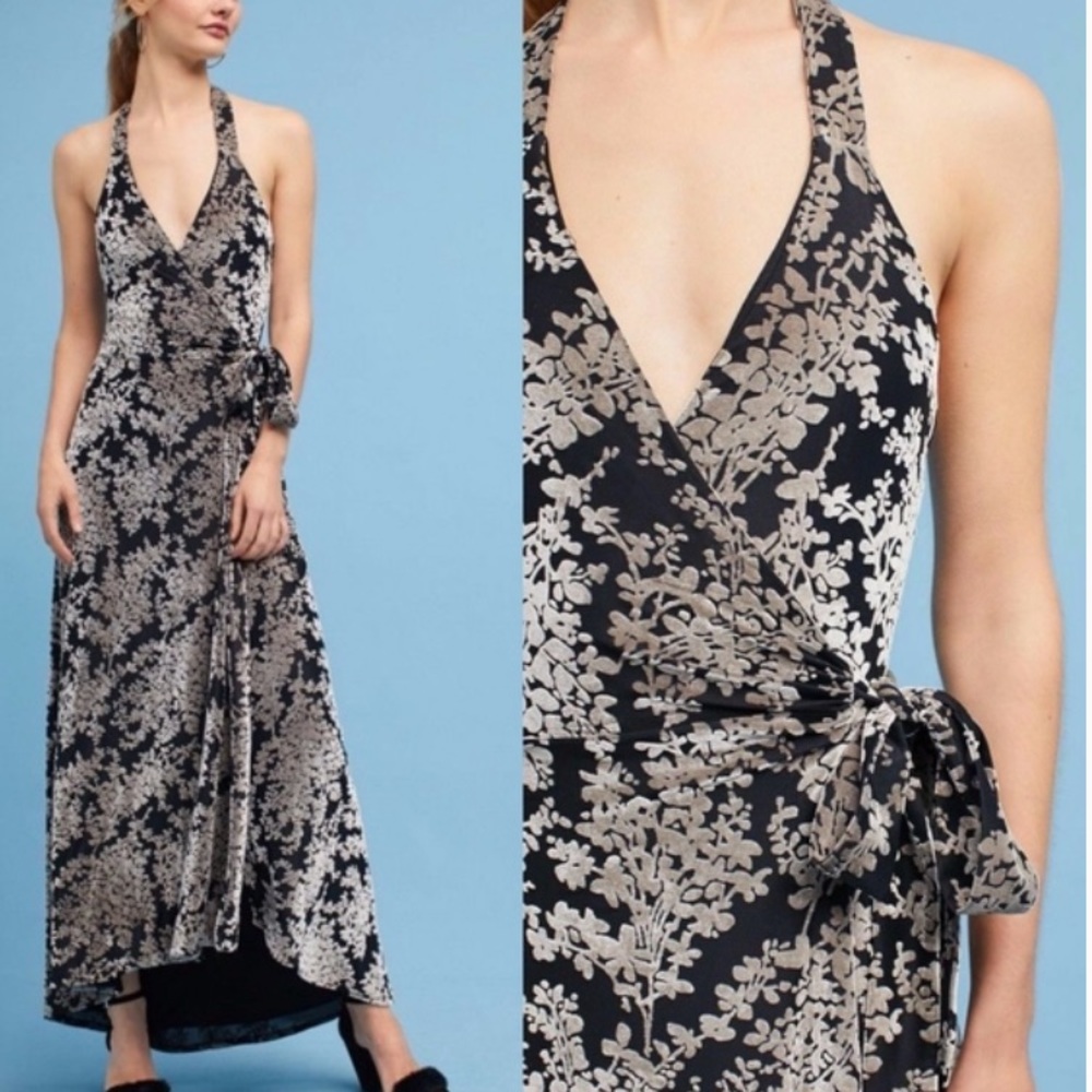Dress the population Erika floral velvet wrap maxi dress